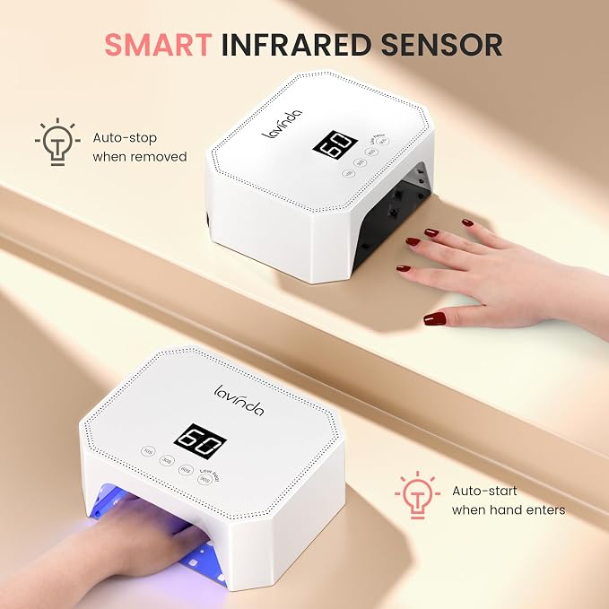 Lavinda 54W Corded UV LED Nail Lamp for Gel Nails - Plug-in Professional Nail Dryer with Fast Curing, 4 Timers, Touch Screen, Compatible with All Gel Polishes (White)
