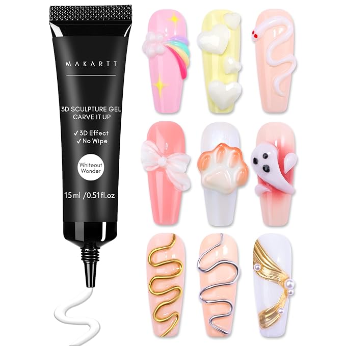 Makartt 3D Nail Gel, 15g Sculpting Gel Glue for Molding and Drawing | No Wipe, Rhinestone Glue, Gems Decoration, Carving and Painting Nail Art