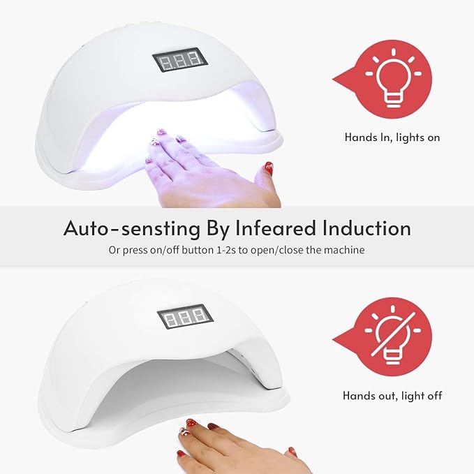 LED Nail Lamp, 48W Nail Dryer Gel Nail Polish Curing LED UV Light with 4 Timers Automatic Sensor LCD Display Professional Nail Art Tools Accessories for Fingernail Toenail Salon(White