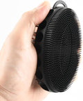 Silicone Body Scrubber with Double-Sided Bristles, Deep Cleaning Massage Brush, Black, Flexible Design with Hanger Loop for Exfoliating and Scalp Care (Black)