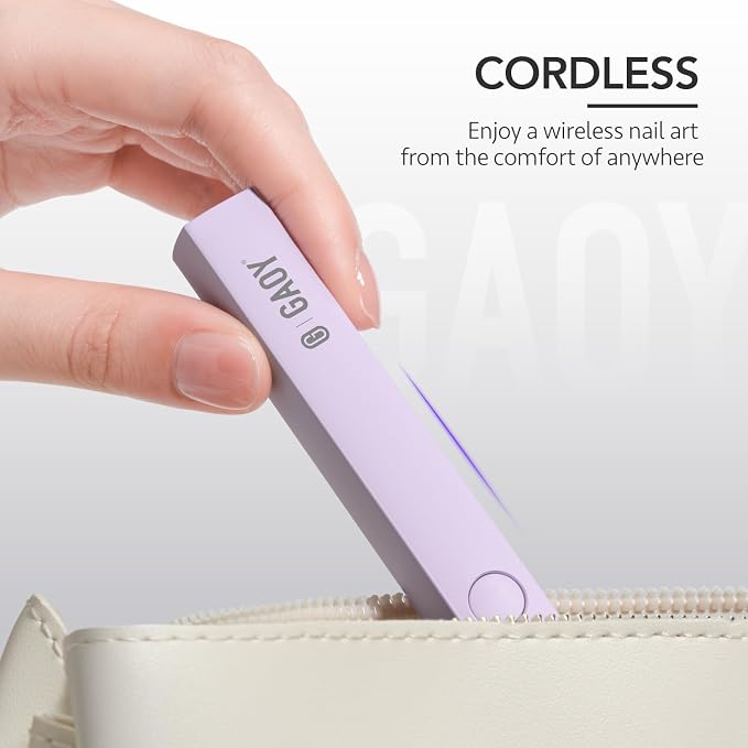 GAOY Handheld UV Light for Gel Nails, Cordless Nail Lamp, Pale Purple | Fast Curing, Rechargeable, Perfect for Spot Cure Nail Art & Quick Repairs, Portable Travel Manicure, DIY at Home