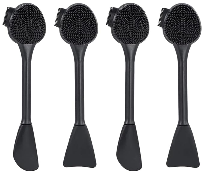 4 Pack Silicone Facial Cleansing Brush 4 in 1, Silicone Face Exfoliating Wash Scrub Brush Dual Face Double-Ended for Face Skincare and Massage (Black)