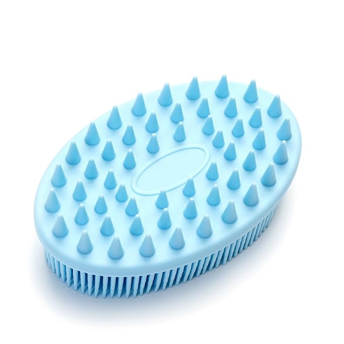 Premium Sensory Brush for Kids or Autism,Soft Silicone Body Scrubber,2 in 1 Sensory Room Occupational Therapy Sensory Brushes,Silicone Loofah,Pet Shower Brush Bath Brush Shampoo Brush(Spikes-Blue)