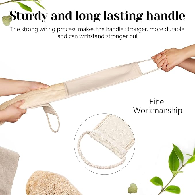 Inmorven Natural Loofah Exfoliating Back Scrubber for Shower Set (40 inch), Loofah for Men Women Sponge Pads & Body Sponge Scrubber, Deep Clean & Invigorate Your Skin, Beige