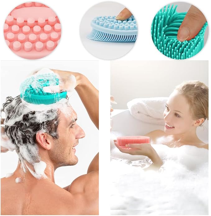 3 Pack Silicone Body Scrubber, Soft Silicone Loofah Exfoliating Body Scrubber, Silicone Body Brush Bath Shower Scrubber for Body, 2 in 1 Bath and Shampoo Wash Brush for Skin Exfoliation Men Women