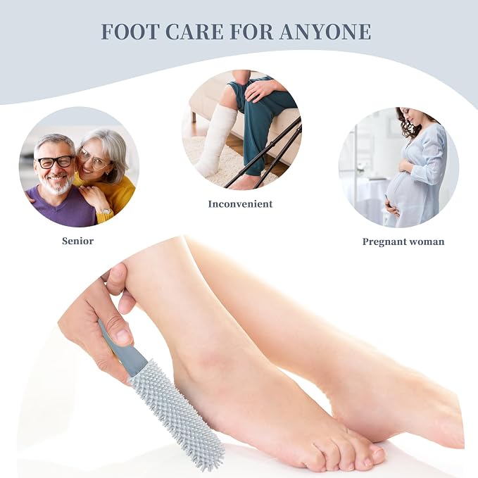 Toe Brush - 2 Pack Soft Silicone Long Handle (15.7") Shower Foot Cleaner for Elderly, Pregnant Women, Adults with Limited Mobility(Pink)