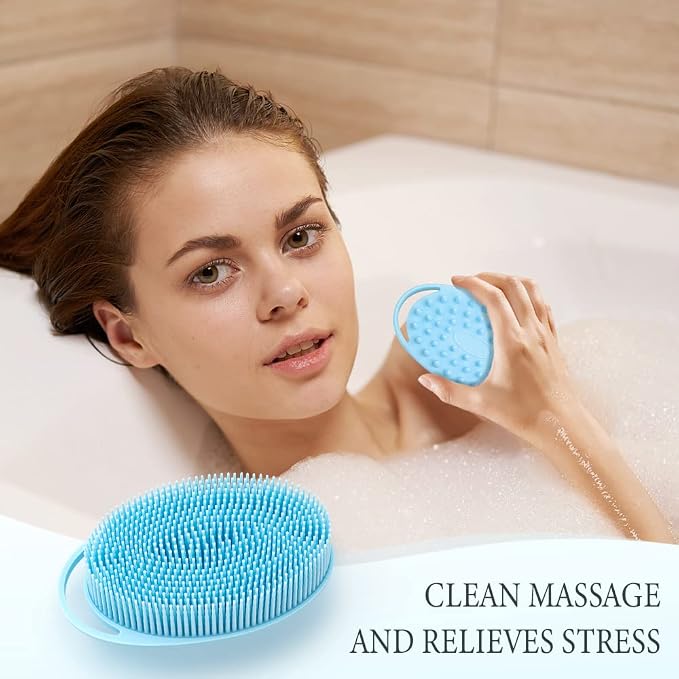 2 in 1 Silicone Body Scrubber Shampoo Brush, Shower Body Scrubber, Silicone Bath Scrubber,Exfoliating Body Scrubber, Scalp Massager, Silicone Loofah Body Scrubber,Rapid Foaming-3 Pack Black,Blue,Pink