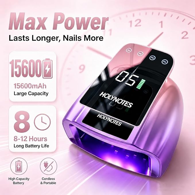 UV Nail Lamp, 96W Cordless Professional Rechargeable UV LED Portable Lamp, 4 Timer Setting and Smart Sensor Gel Nail Dryer, Ideal for Training, Nail Art Practice, Home & Salon