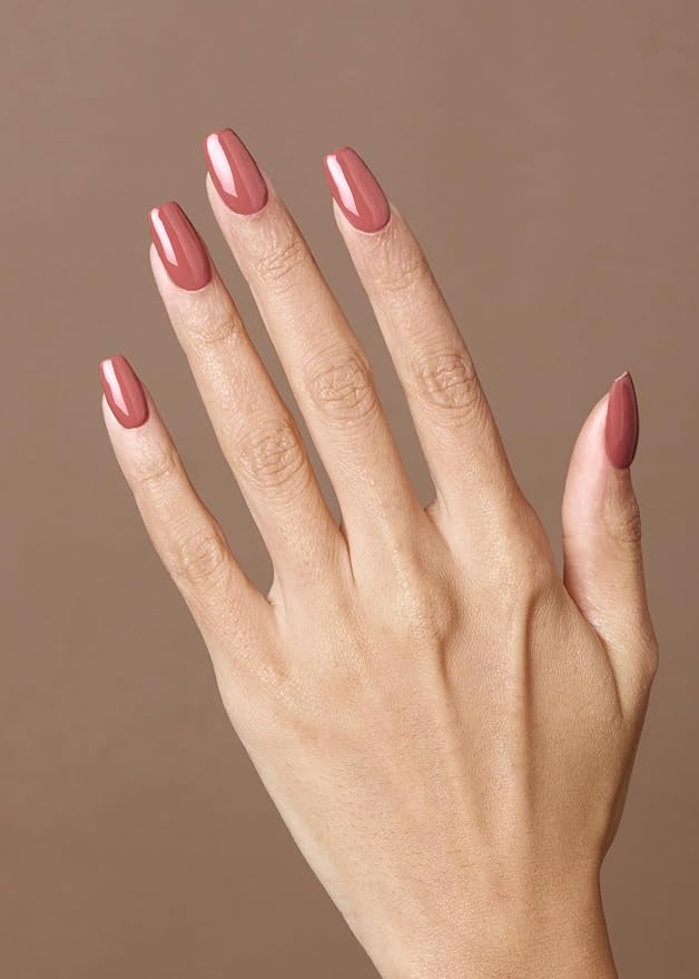 ohora Semi Cured Gel Nail Strips (N Cream Rose) - Brown, Solid, Works with Any UV/LED Lamps, Salon-Quality, Long Lasting, Easy to Apply & Remove - Includes 2 Prep Pads, Nail File & Wooden Stick