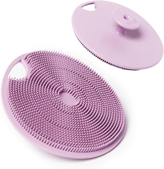 Boie USA Body Scrubber with Handle - Hygienic, Exfoliating Loofah Alternative - Feels Like Silicone Scrubber Gentle on Sensitive Skin, Hypoallergenic, BPA & Latex-Free, Made in the USA (Purple)