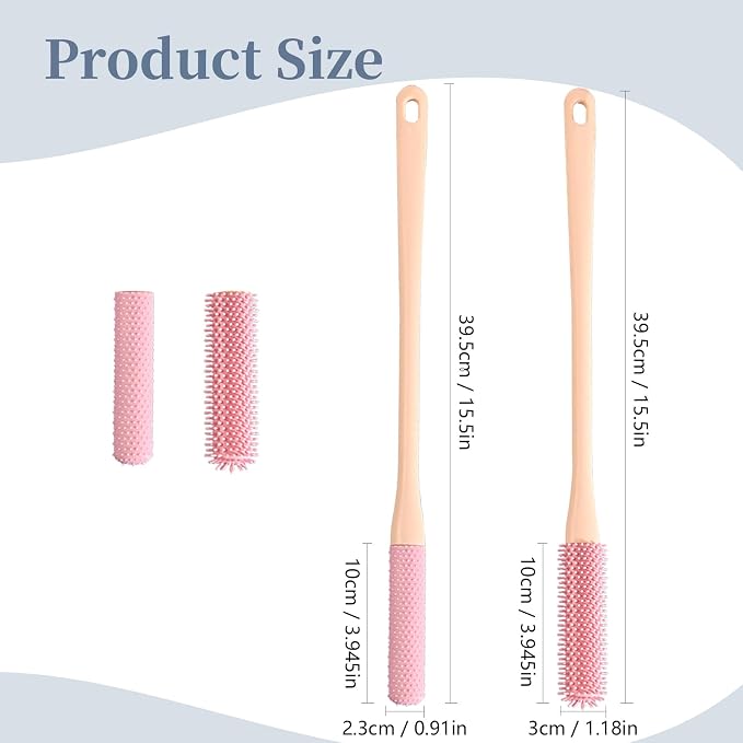 Toe Brush - 2 Pack Soft Silicone Long Handle (15.7") Shower Foot Cleaner for Elderly, Pregnant Women, Adults with Limited Mobility(Pink)