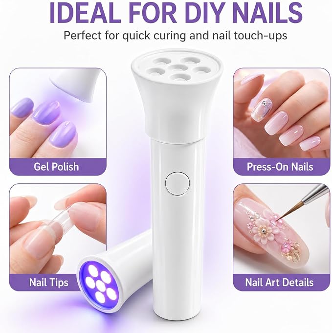 Mini Nail Lamp for Gel Nails, Hand Held UV Light for Nails, USB Nail Dryer for Fast Curing, Portable LED UV Nail Lamp for Nails, for DIY at Home Nail Salon
