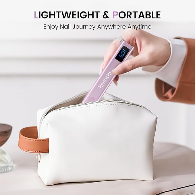 Lavinda Handheld UV Light for Gel Nails with Stand, Mini Nail Lamp with LCD Display, Portable Cordless Rechargeable UV Led Nail Lamp Nail Dryer for Fast Curing Gel Polish for Home DIY Manicure