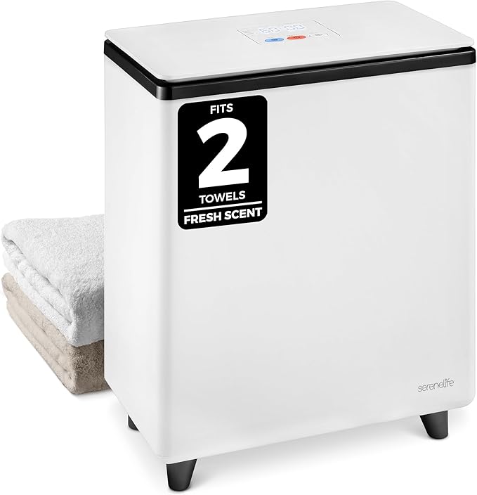 SereneLife Rectangular Towel Warmer Bucket, Large Capacity Single Touch Towel & Blanket Warmer With Insulated Lid, Holds 2 Large Towels/Blanket, Auto Shut-Off For Safety, Black