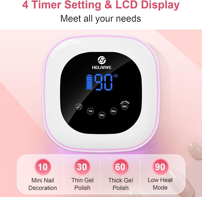 Cordless UV LED Nail Lamp, 80W Rechargeable Nail Dryer Light | 4 Timers, Atmosphere Light & Mirror Base, UV Light for All Gel Nails, Ideal for Training,Nail Art Practice,Home & Salon Use