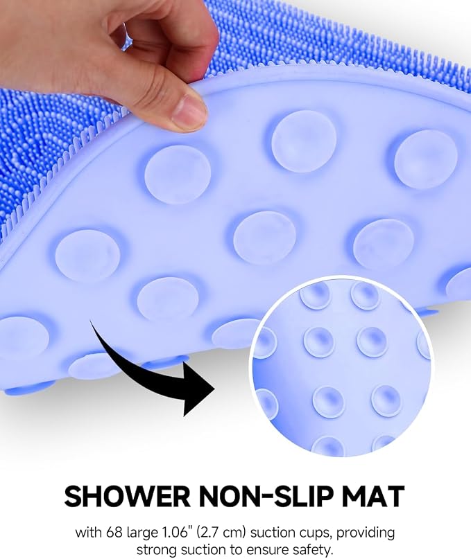 Shower Foot Scrubber Mat 21.3" x 14", Extra Large Silicone Foot Cleaner | Cleaner Brush, Exfoliate & Massage Feet Without Bending, 68 Non-Slip Suction Cups, Improve Foot Circulation & Appearance