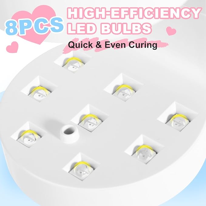 MEKK Mini Flash Cure Nail Lamp, Small UV Light for Gel Nails | Auto Senser,8 LED Beads, 4 Timer Settings, Peach-Shaped, Compact for Travel/Home Use, Fits Single Finger Gel Nails-White