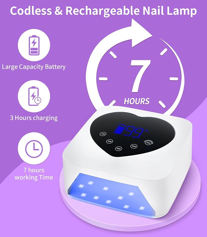UV Nail Lamp Cordless Rechargeable, HUGMAPLE 72W UV Light for Gel Nails | 5 Timer Setting, Touch Control & Auto Sensor, Professional Nail Dryer for Salon & Home,White