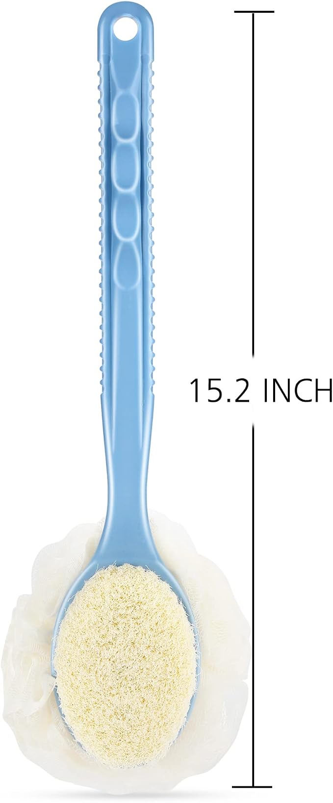 Shower Body Brush Bristles & Mesh Loofah Sponge,Curved Handle Back Scrubber | Long Handle Bath Brush with Mesh Sponge for Skin Exfoliating,Massage Bristles Suitable for Wet or Dry,Men & Women (Orange)