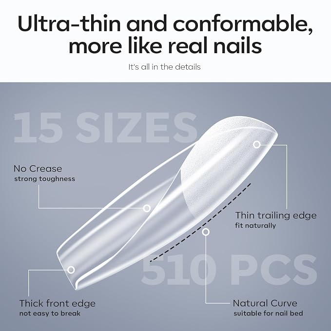 modelones X Nail Gel Kit Medium Coffin, Upgrade 510Pcs Fake Nails, 9-in-One Glue Prep Dehydrator & Portable Mini U V Light Acrylic Clipper, Coffin Tips Extension Kit for DIY Salon Home Gifts | Upgrade 510Pcs Medium Coffin Fake Nails Coffin Tips Extensi...