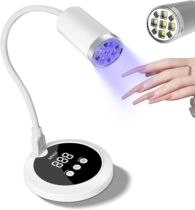 WEVILI UV Nail Lamp - 24W Gooseneck UV Light for Gel Nails, Rechargeable Mini LED Nail Dryer with 2 Timers, Cordless Gel Lamp Lightweight for Home Manicure DIY