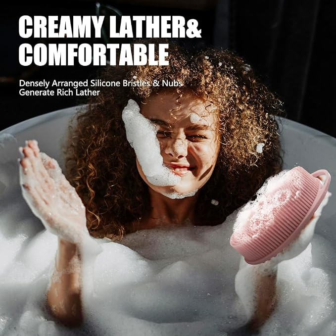 Silicone Body Scrubber Body Shower Bath and Shampoo Brush Shower Cleaning Gentle Exfoliating Use for All Skin Type Men & Women Pink