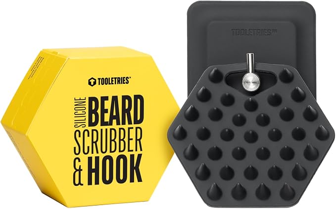 TOOLETRIES Silicone Beard Scrubber for Men with Hook - Charcoal | Beard brush and exfoliator that removes beardruff and oil build-up while boosting beard wash and oil performance.