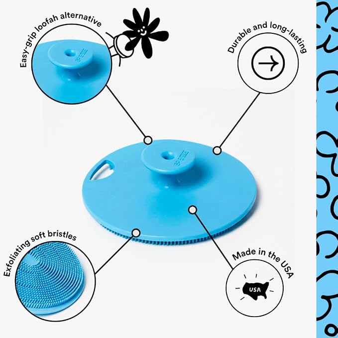Boie USA Body Scrubber with Handle - Hygienic, Exfoliating Loofah Alternative - Feels Like Silicone Scrubber Gentle on Sensitive Skin, Hypoallergenic, BPA & Latex-Free, Made in the USA (Blue)