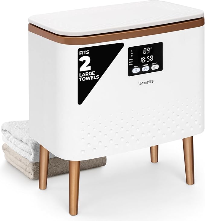 SereneLife Towel Warmer Bucket | Large Blanket Warmer with 20L Stainless Steel Tub & Single Touch Control for Home, Hotel & Spa Use | Adjustable Temp 90 to 140°F | Fits 2 Bath Towels or Robes | Gold