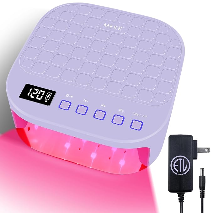 MEKK Skin-Friendly Red Light UV LED Nail Lamp,54W Professional Nail Light | Smart Sensor,4 Timer Settings,Low Heat Mode,for Salons and Home DIY Use,Rechargeable,No Harm,Cordless,Purple