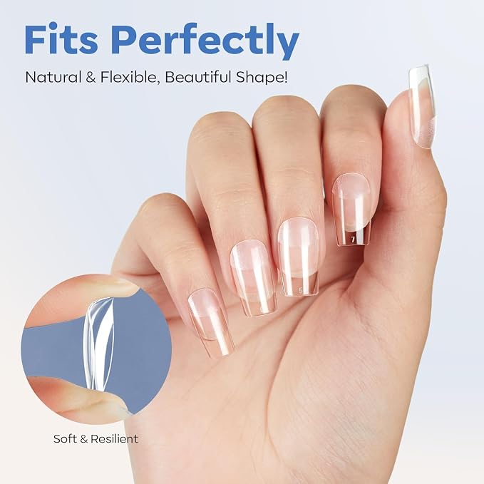 Modelones Square Nail Tips Short Clear Soft Gel Fake Press On Nails Tip | Fake Nails False Acrylic Clear Full Cover Press on Extension Gel Kit Manicure DIY at Home 216PCS 12Sizes