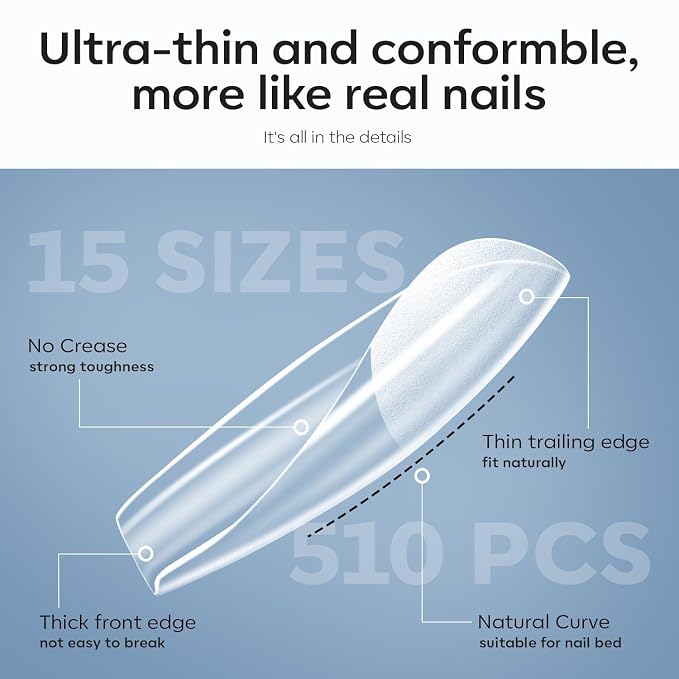 modelones X Nail Gel Kit, 9-in-One Glue Prep Dehydrator & Portable Led Lamp | 15Sizes Gel Nail Tips Short Square 510Pcs Pre-shaped Square Press On Extension Kit DIY Salon Home Gift for Women