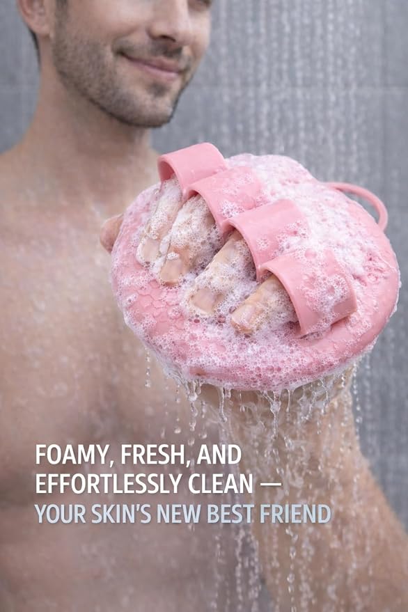 Hygienic Silicone Body Scrubber, Exfoliating Body Scrubber for Sensitive Skin, Eco Friendly Shower Scrubber for Body, Silicone Body Brush for Showering (Pink)
