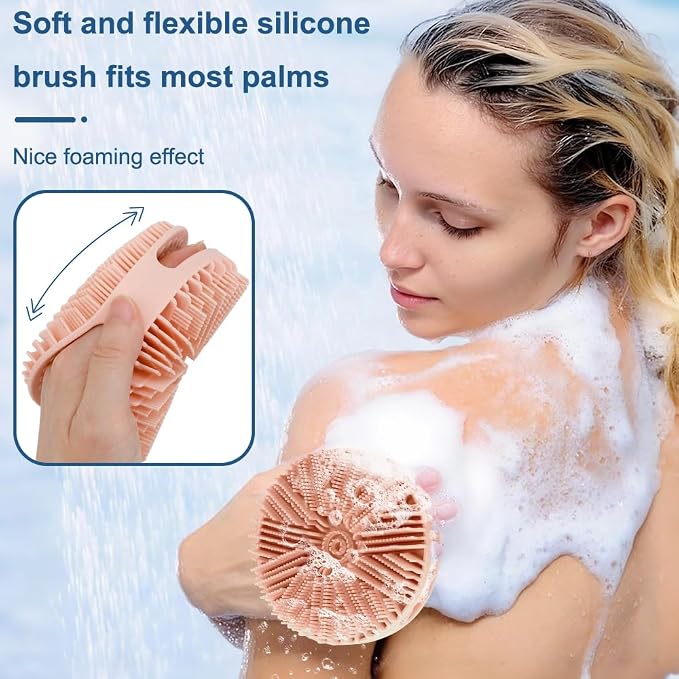 Silicone Body Scrubber, 2pcs Dual-Sided Silicone Loofah 2-in-1 Silicones Shower Scrubbers Exfoliating Body Scrubber for Women Men Soft Silicones Bath Shower Brush for All Skin Lather Well (Pink&Black)