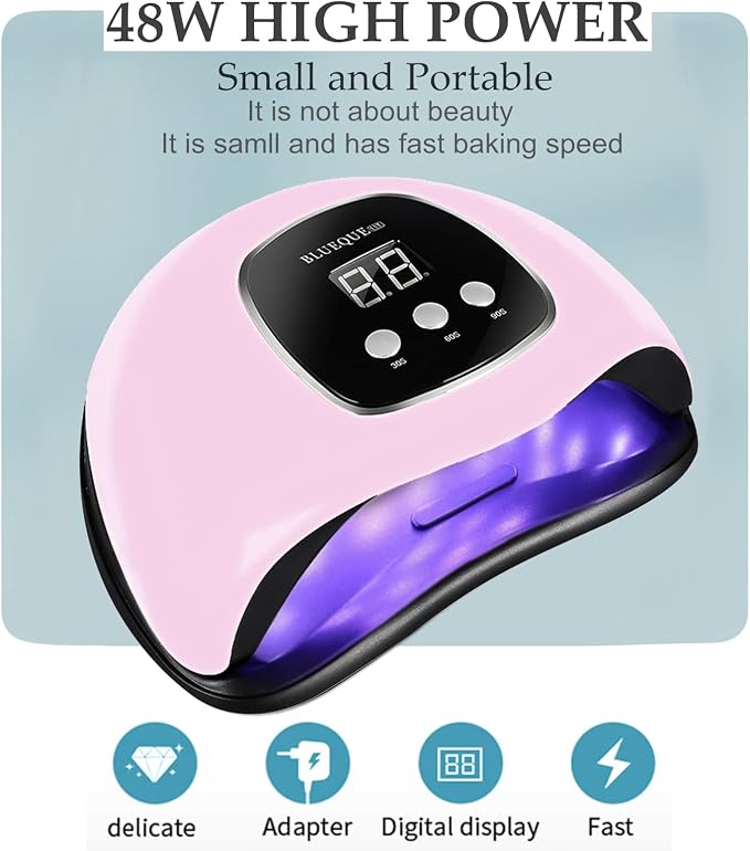 BIGBEAR UV Light for Nails,UV LED Nail Lamp for Gel Polish, Fast Nail Dryer | 48W with Automatic Sensor, 3 Timer Setting, Small and Portable, LED Nail Light for Fingernail and Toenail