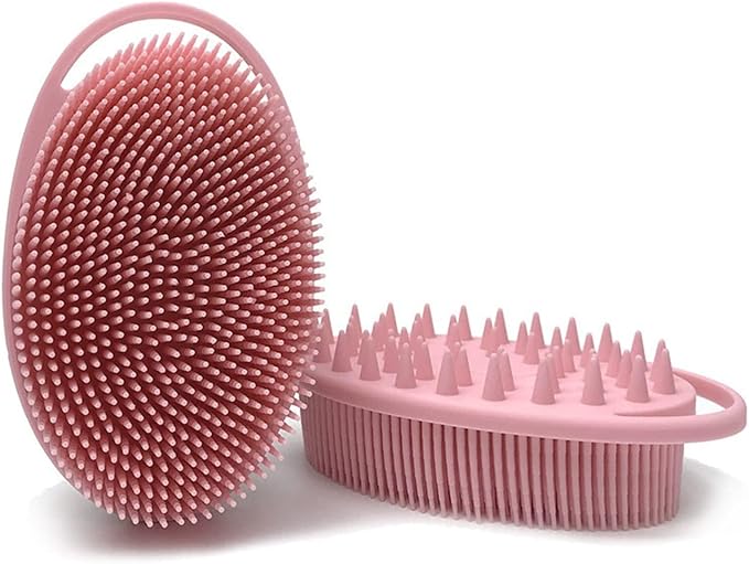 Pink Exfoliating Body Scrubber and Shower Brush - Soft Silicone Loofah for Kids and Adults - All Skin Types