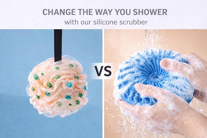 Hygienic Silicone Body Scrubber, Exfoliating Body Scrubber for Sensitive Skin, Eco Friendly Shower Scrubber for Body, Silicone Body Brush for Showering (Light Blue)