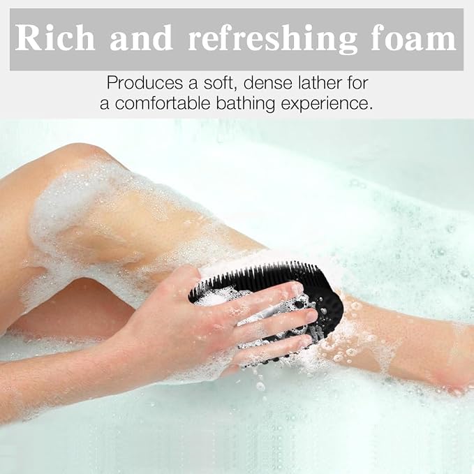2 Pack Silicone Body Scrubber with Loofah Exfoliating Soft Body Shower Scrubber for Skin, 2 in 1 Bath and Shampoo Wash Brush for Skin Exfoliation Men Women (Black&Pink)