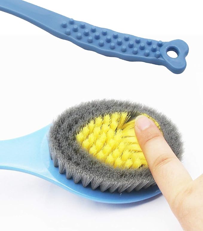 QiCheng&LYS Bath Brush with Long Handle, Handheld Body Massage Brush Shower Back Scrubber-14inch (Blue)