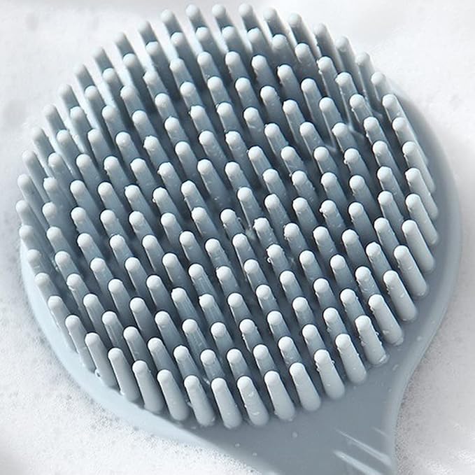 Bath Brush Double Sided Silicone Back Scrubber Bath Shower Long Handle Body Massage Brush Deep Blue