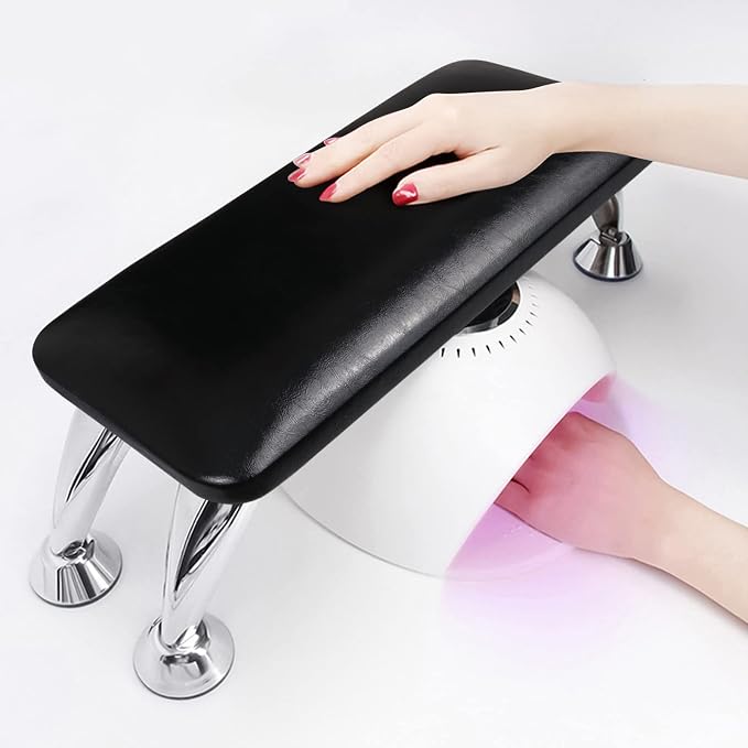 Arm Rest for Nails Tech, Easy Clean Nail Arm Rest, Reduce Back Pain for Nails Tech, Sturdy Support Armrest for Nails Fits UV LED Nail Lamp Underneath, Salon & Home Use (Black)