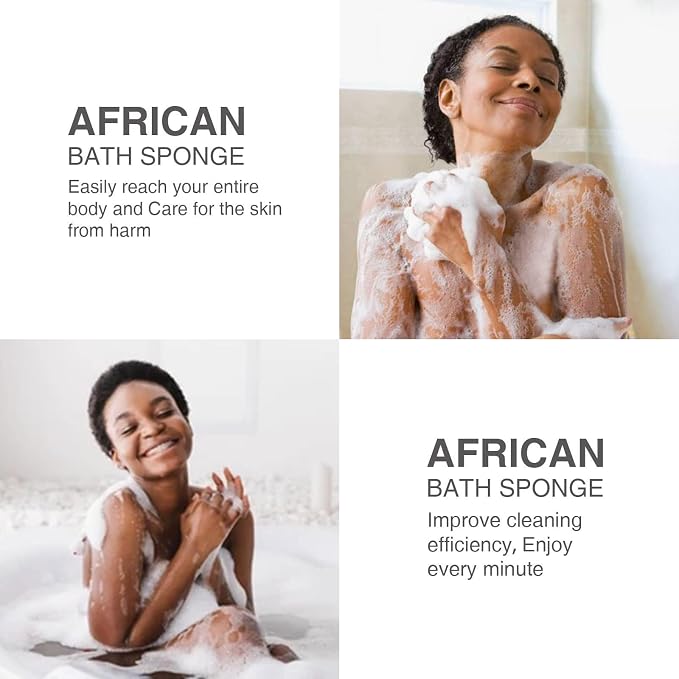 UJFQBH 3 Pieces African Bath Sponge African Net Long Net Bath Sponge Exfoliating Shower Body Scrubber Back Scrubber Skin Smoother,Great for Daily Use (Rose Red, Blue, Green)