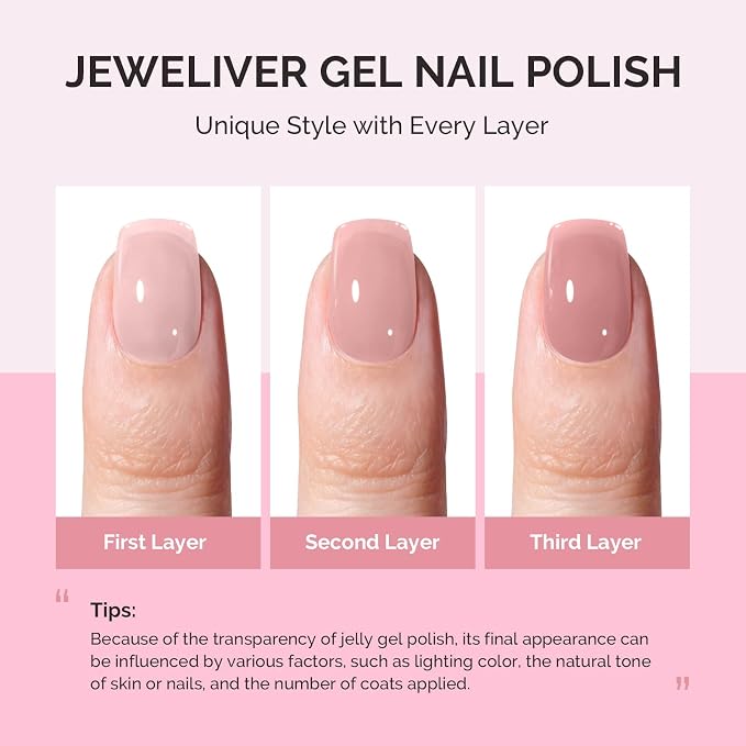MelodySusie Jeweliver Jelly Gel Nail Polish, 0.5Fl.oz Clear Sheer Pink Gel Polish Soak Off UV LED Light Cure Gift for Women Manicure Nail Art DIY at Home B6647