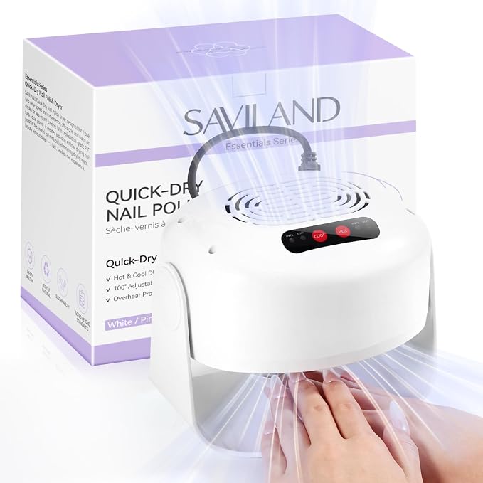 SAVILAND 600W Adjustable Angle Nail Dryer for Regular Polish in Salons | Ultra quiet 40dB operation, for night time home use, PTC smart temperature control 110V to 240V, fast dries nail dehydrator