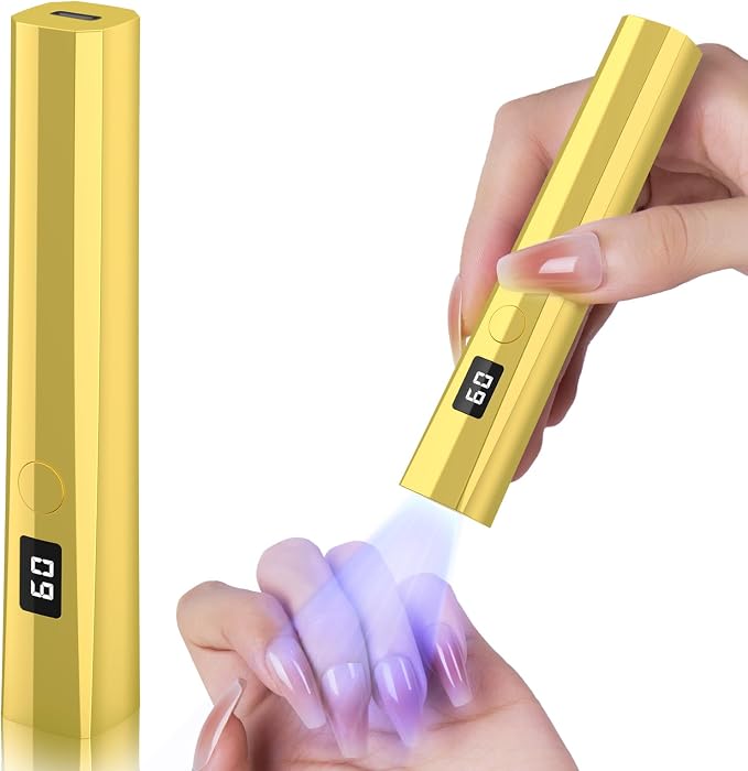 Handheld UV Nail Lamp, 5W Sparkly UV Light for Gel Nails, Portable LED Nail Lamp, Mini Nail Dryer with LCD Screen, USB Nail Light for Fast Curing, Gold