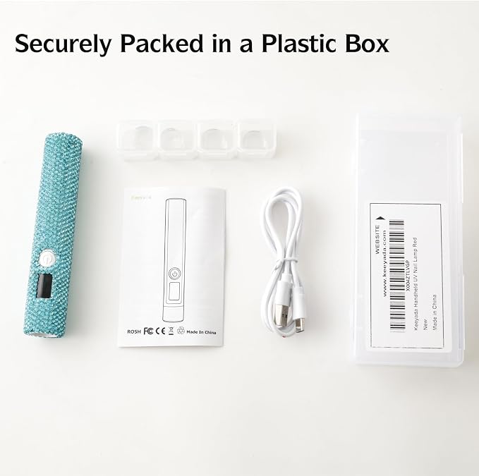 Handheld UV Nail Lamp with Sparkly Rhinestones Green | 3W Portable LED Nail Lamp, Wireless Rechargeable USB Nail Dryer with Silicone Stamper, LCD Display, for Home DIY Manicures