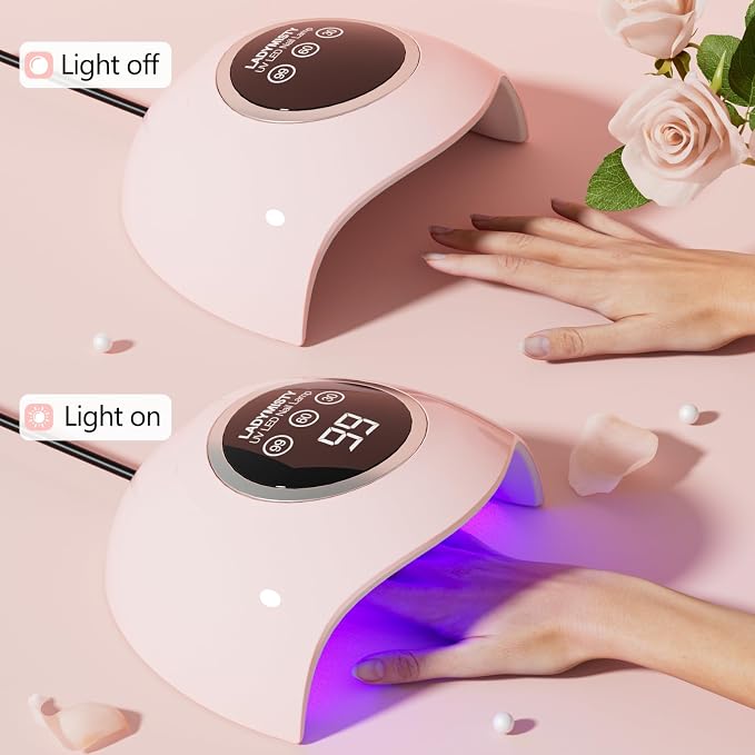 LadyMisty 72W UV LED Nail Lamp, 2026 New Upgrade UV Light for Gel Nails with 18 Beads, 3 Timer Nail Dryer, LCD Display, Auto Sensor, Professional Nail Lamps for Gel Polish (Pink)