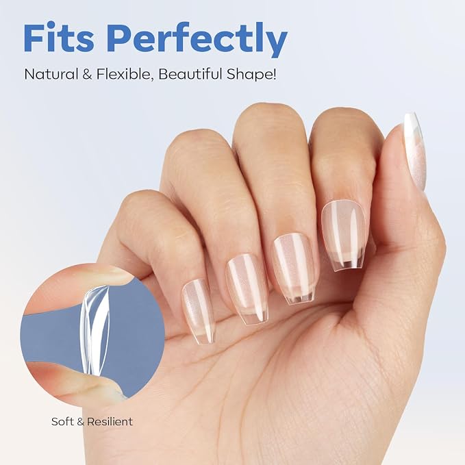 Modelones Extra Short Coffin Nail Tips Pre-shaped Soft Gel Fake Nails False | Acrylic Clear Full Cover Press on Extension Kit Gel Manicure DIY at Home 216PCS 12Sizes
