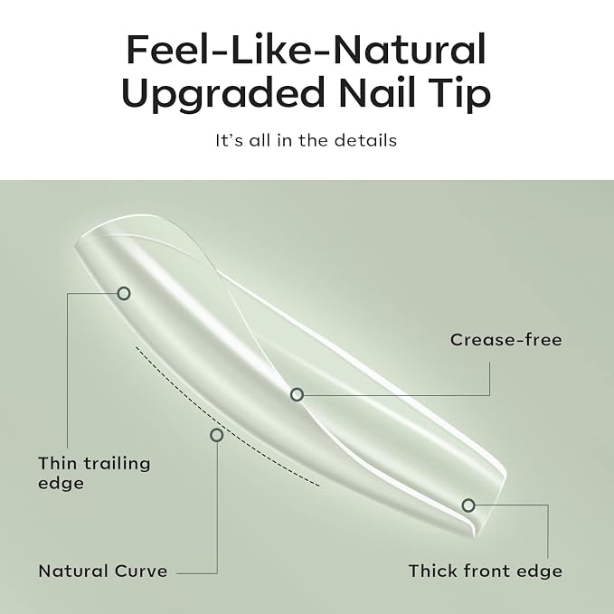 Modelones Long Coffin Nail Tips 500pcs Fake Nails Gel Clear | Fake Nails Gel Soft Acrylic Press on Pre-shape Full Cover Gel Extension Home DIY Salon Art Design 10 Sizes