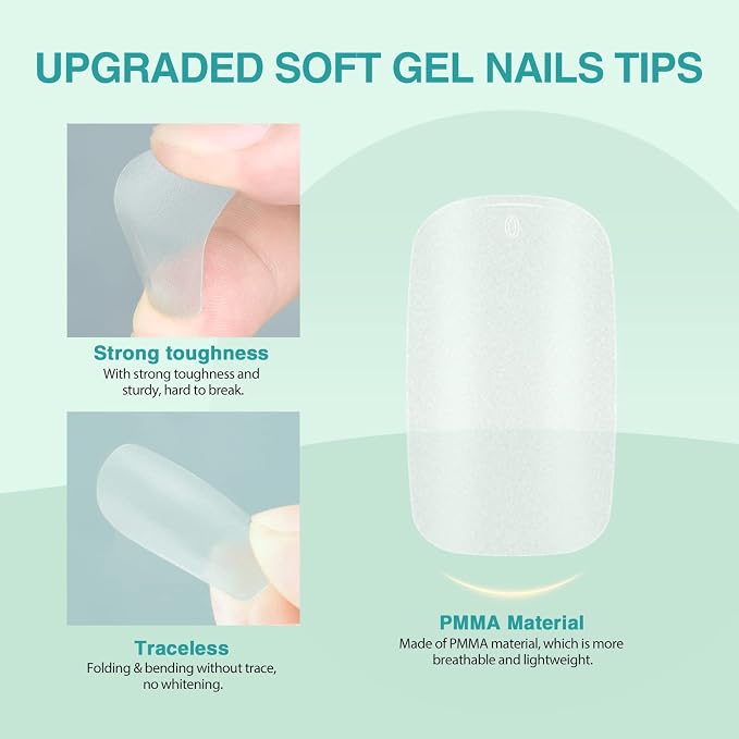 SAVILAND Square Nail Tips – Pre-File Soft Nail Gel Tips Matte Gels X Nails 15 Sizes Natural Nail Tips 360pcs Full Cover No Need Base Gel French Nails Easy to DIY Nail Art Nail Extension DIY Home Gift